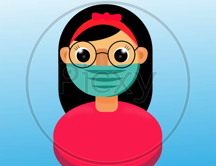 Girl Wear A Mask For  Protect Covid-19 Coronavirus