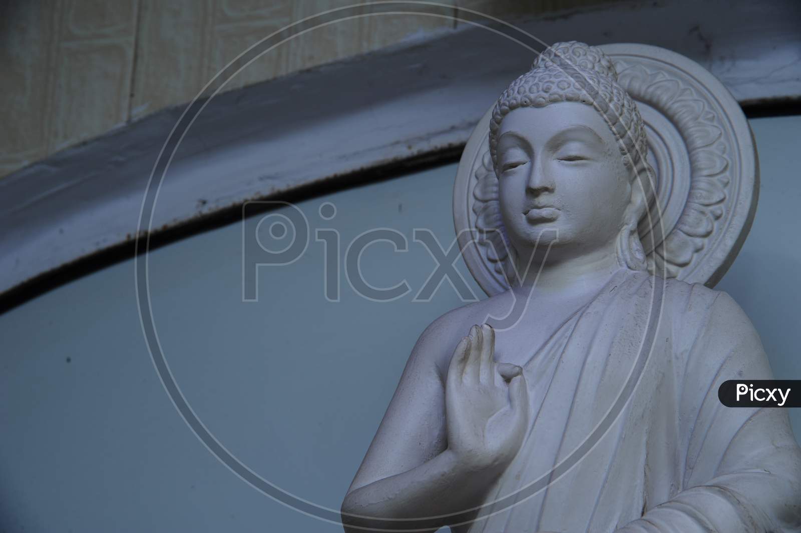 Lord Buddha White Statue Closeup