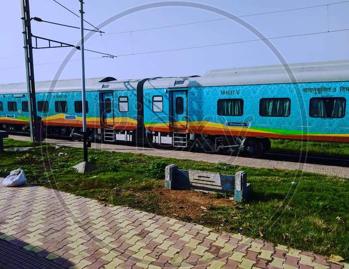 Nice colourful coaches of the train.