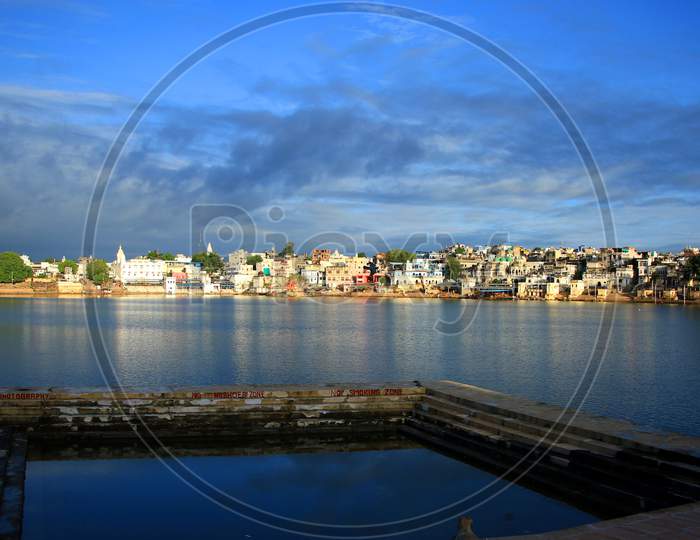 A beautiful view of the Holy Lake of Pushkar on August 25,2020.