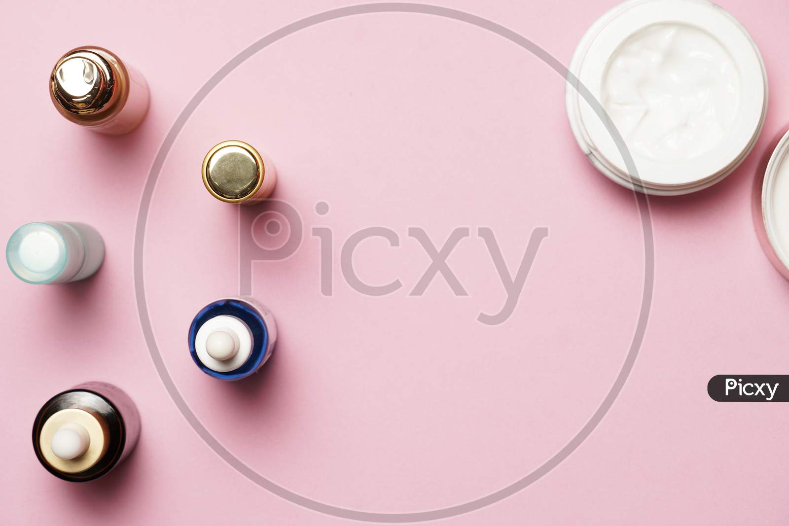 Women'S Cosmetics On A Pink Background. Flat Lay