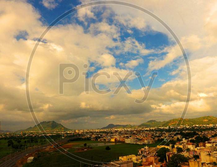 Monsoon clouds hover over the city of Ajmer on August 26, 2020.
