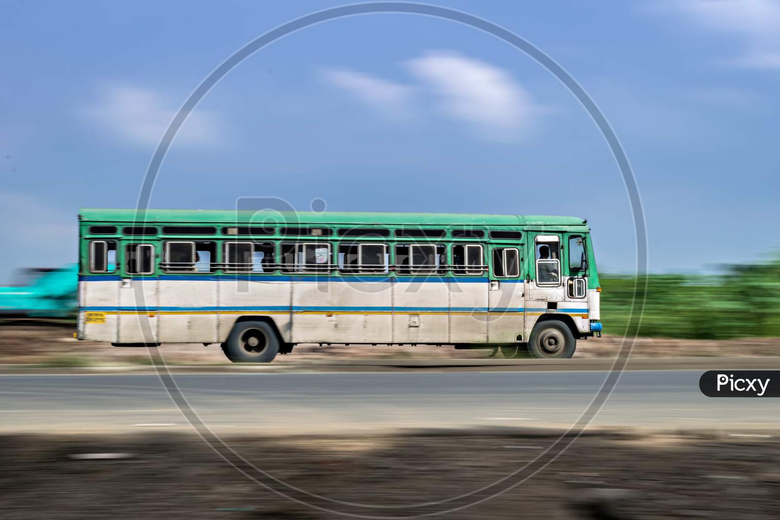 Motion Blur Image Of Non Air-Conditioned Intercity Bus In Maharashtra.