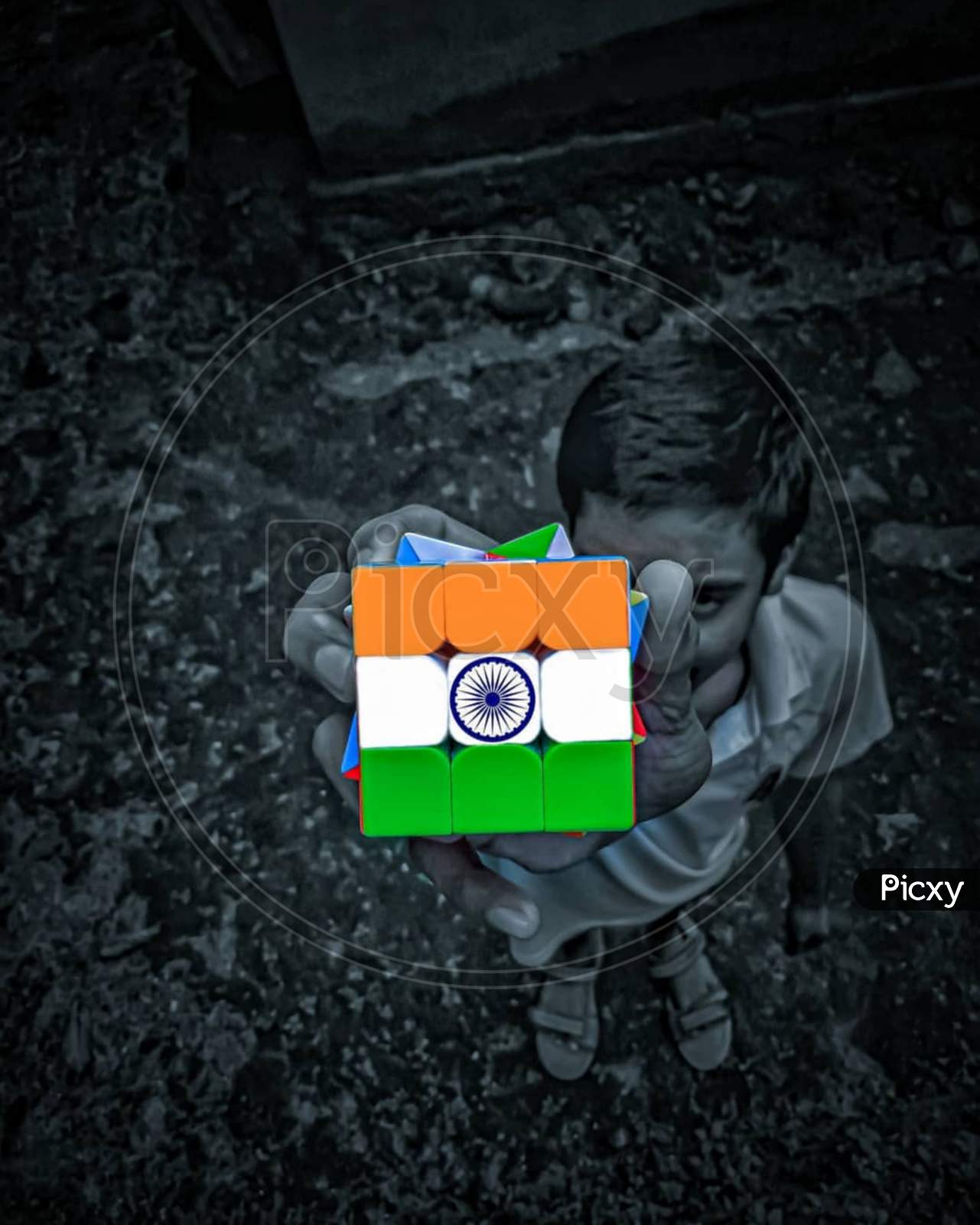 photography with indian flag cube.