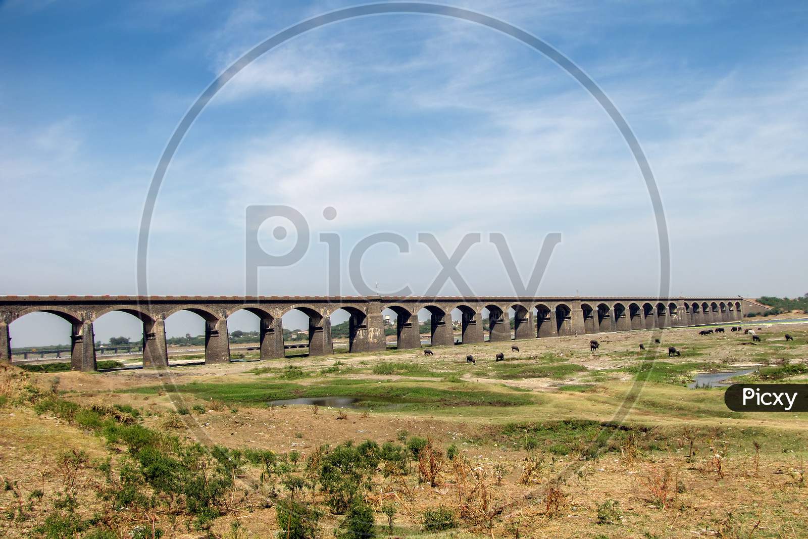 Long Stone Arched Railway Bridge In Daund, Maharashtra, India.