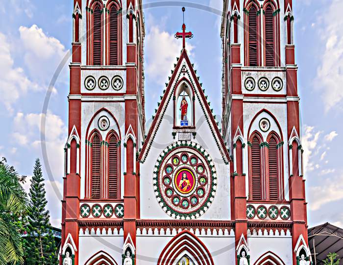 Basilica Of The Sacred Heart Of Jesus Church Situated In Pondicherry, India,.