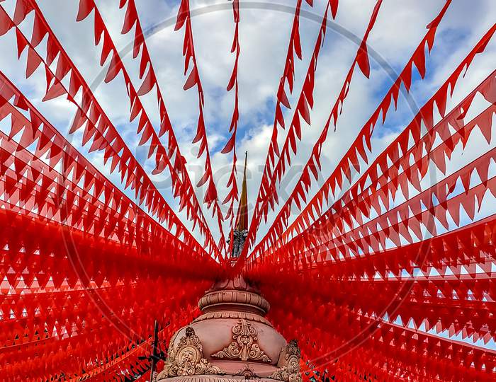 Paper Garlands Used To Make A Peculiar Formation On The Top Of A Temple During Devotional Festival Ceremony.
