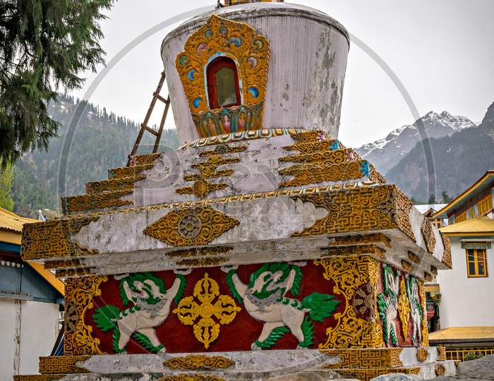 Nicely Hand Painted Colorful Buddhist Pagoda In Manali, Himachal Pradesh,India.
