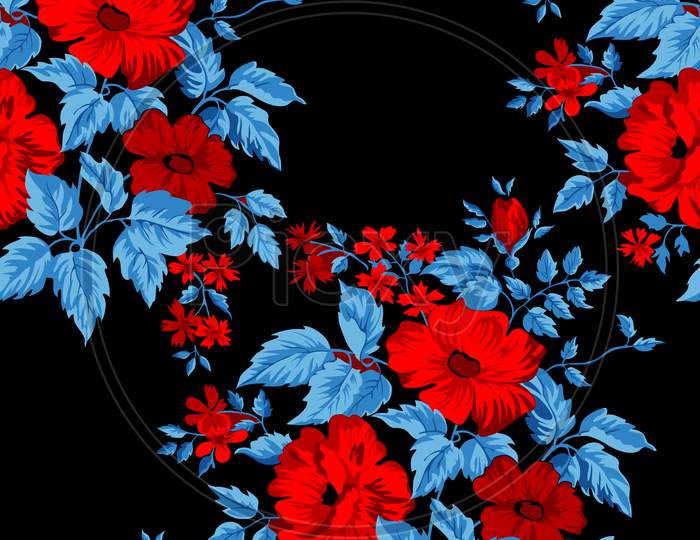 Flowers in red patterns and background