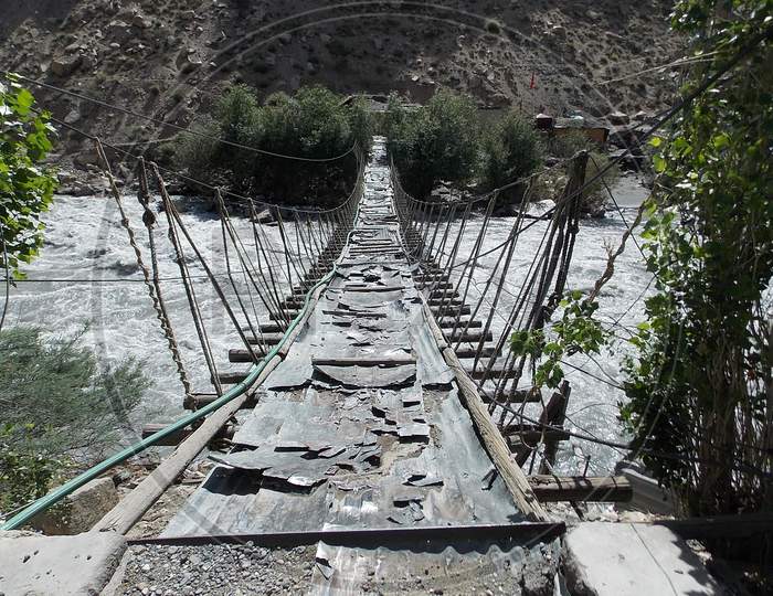 A Rope Bridge on a River in Kargil