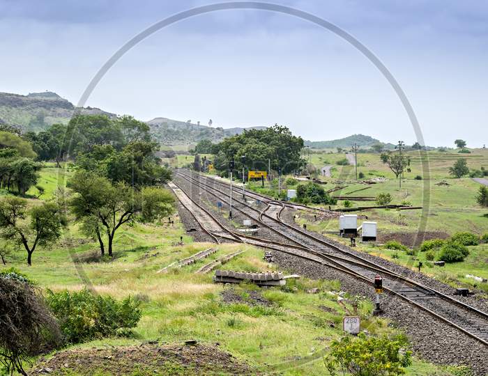 View Of A Small Railway Station On Outskirts Of Pune City In Maharashtra,India.