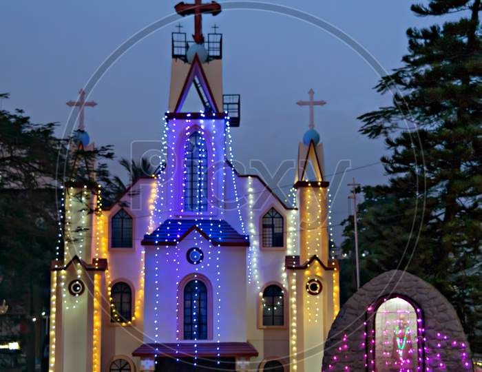 Lighting Done On Church On The Occasion Of Christmas In Warje, Pune, India.