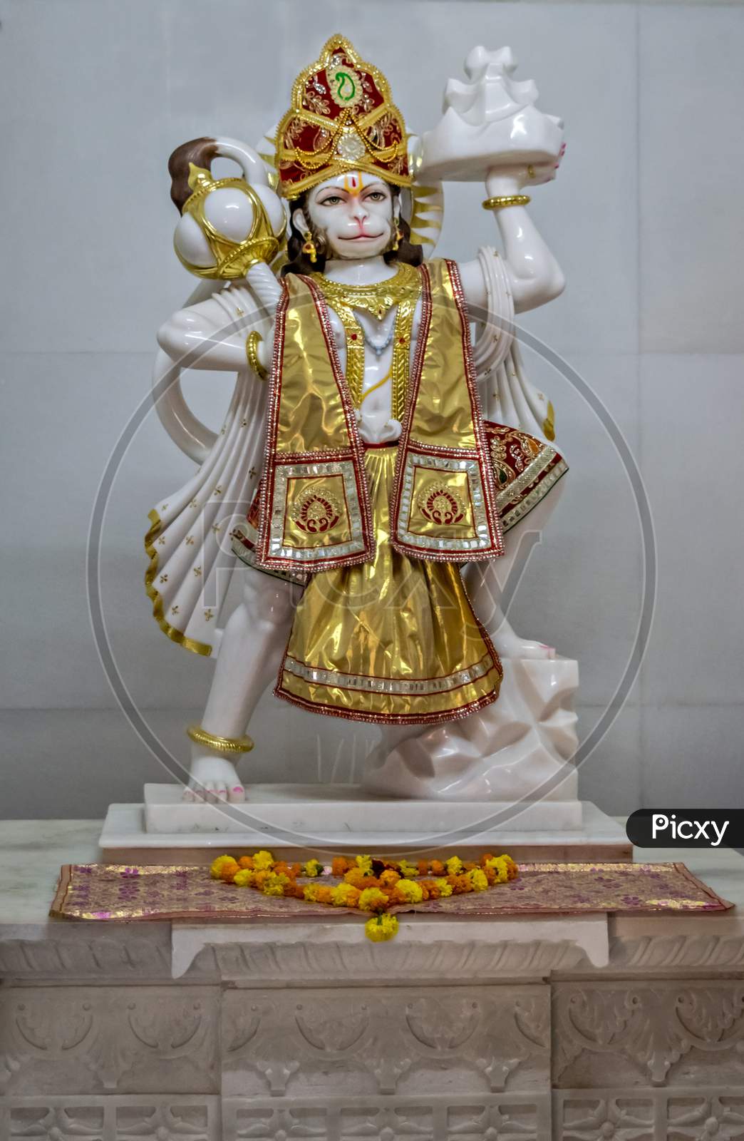 Nicely Carved And Decorated Idol Of Hindu God Hanuman In A Temple At Somnath.