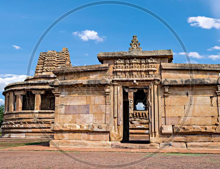 Beautifully Carved Left Side Entrance Of Durga Temple, Aihole, Karnataka, India.