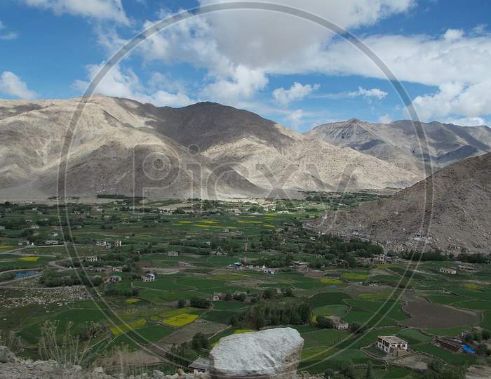 A Beautiful Valley Between the Mountains in Leh