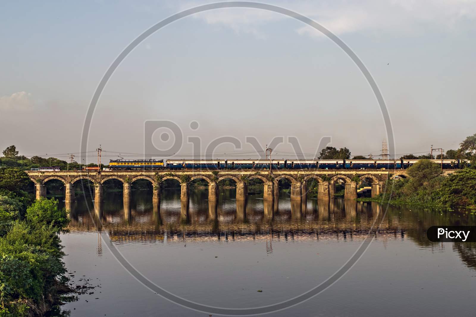 Pune To Mumbai Super Fast Intercity Express Train Passing Over Harris Bridge.