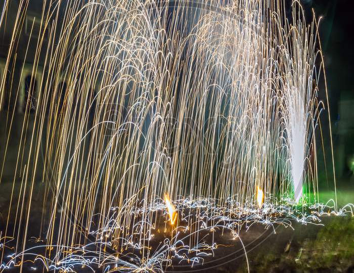 Slow Shutter Image Of Deepavali Fireworks In Maharashtra, India.