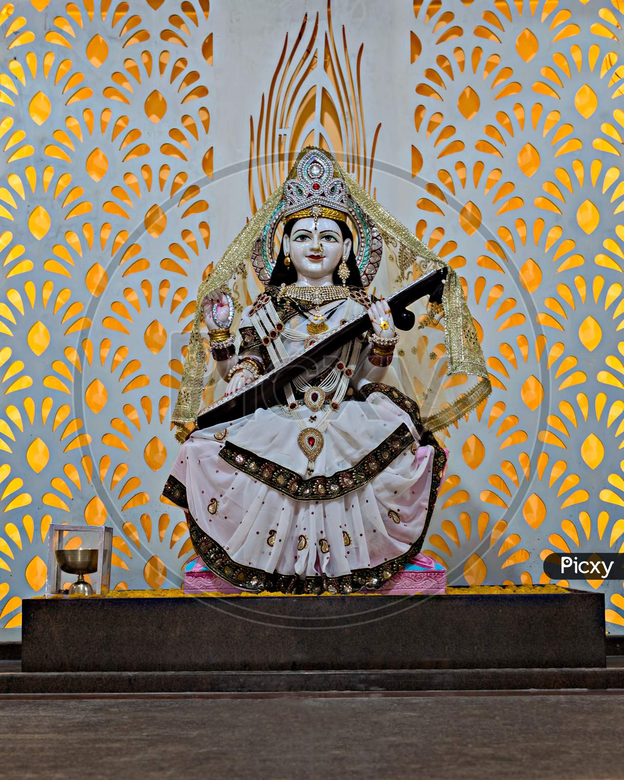 Isolated Idol Of Hindu Goddess Saraswati In A Temple At Yavatmal, India.