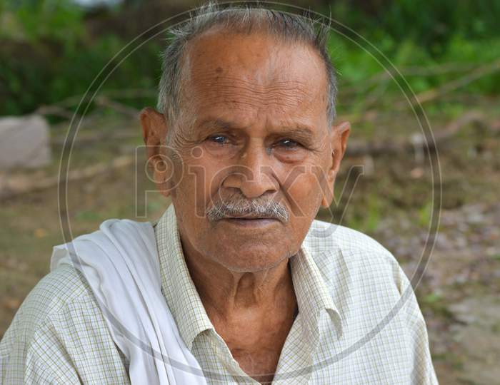MAHOBA, UTTAR PRADESH, INDIA - AUGUST 24, 2020: Portrait of Indian Old Man.