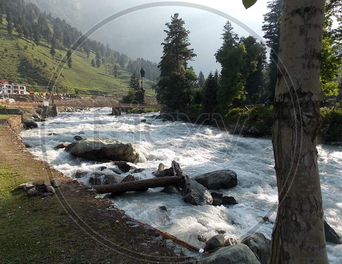 A View of Beautiful River in Sonamarg