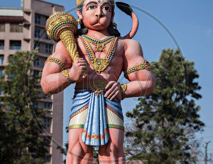 About 30 Feet High God Hanuman Statue In Pimpri, Pune India.