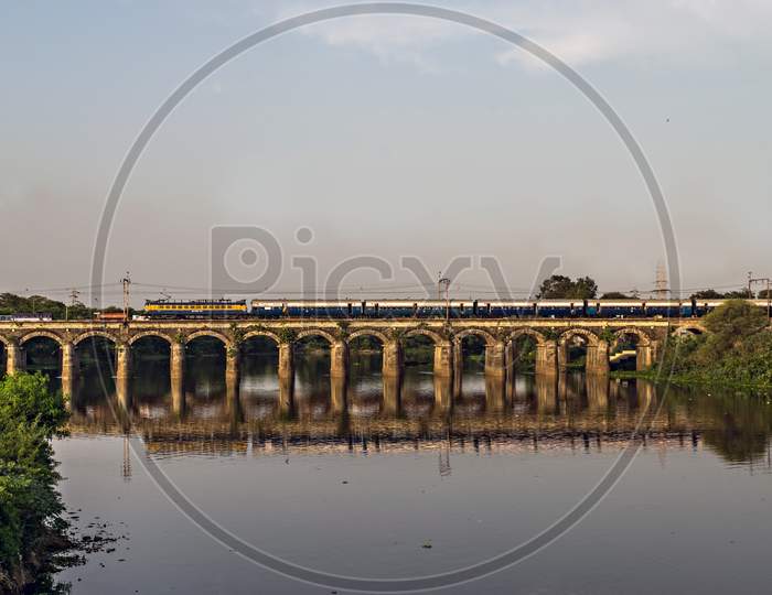 Pune To Mumbai Super Fast Intercity Express Train Passing Over Harris Bridge.