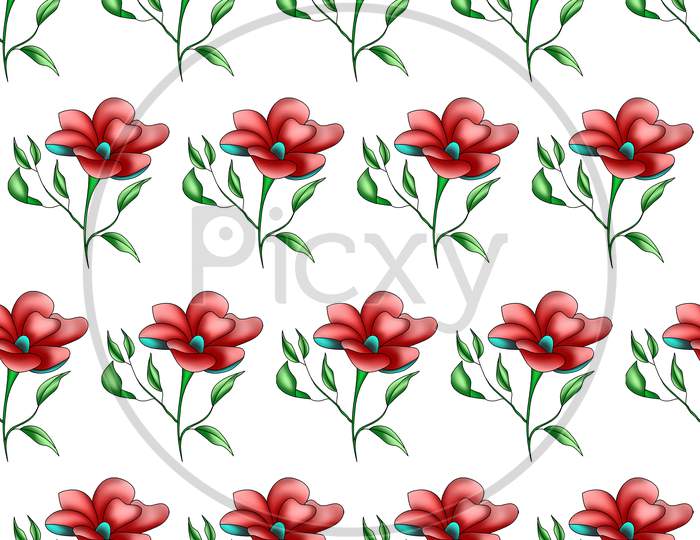 Flowers in red patterns and background