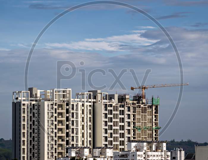 Twin, Tall Buildings Under Construction In Pune, Maharashtra, India.
