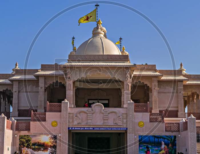 Front Image Of Beautiful Shriram Temple In Somnath, Gujrat, India.