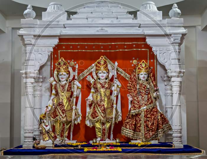 Decorated Idols Of Hindu Gods Ram, Lakshman & Godless Sita Together.