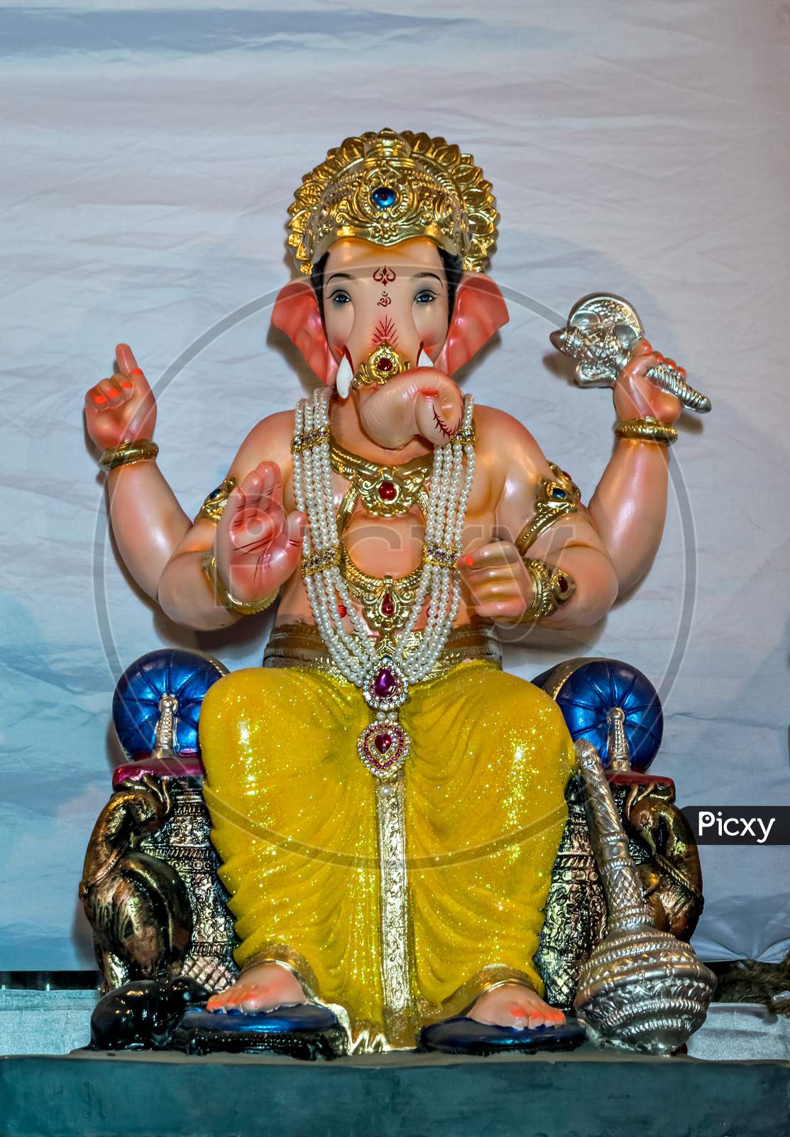 Freshly Made, Painted, Hand Crafted Clay Idol Of Hindu God Lord Ganesha.