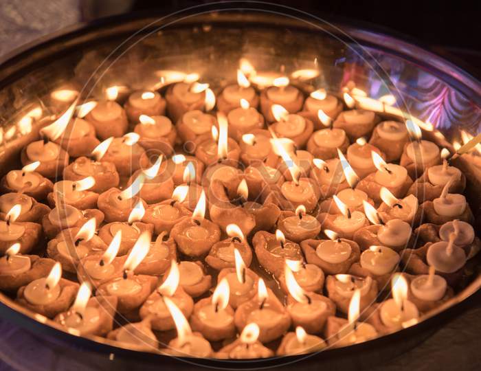 Diya lightened during diwali festival, Indian festival.