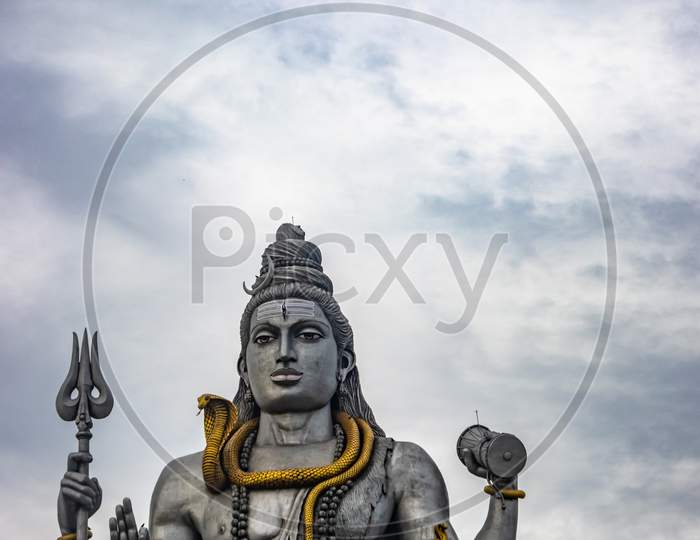 Lord Shiva Statue Isolated At Murdeshwar Temple Close Up Shots