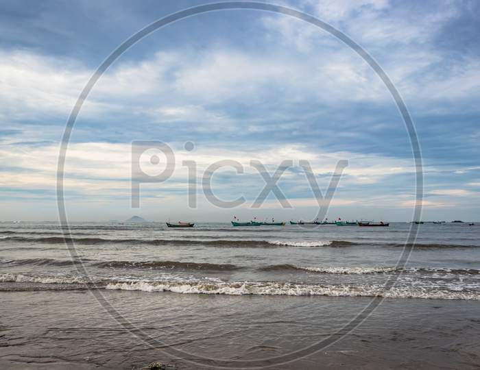 Beach View With Sea Waves At Early In The Morning From Low Angle