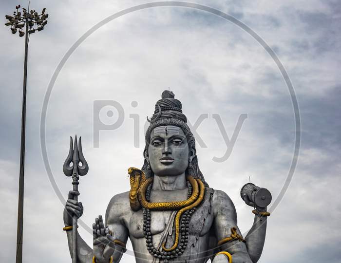 Shiva Statue Isolated At Murdeshwar Temple Close Up Shots
