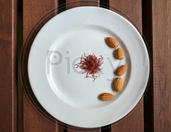 Saffron and almonds plate