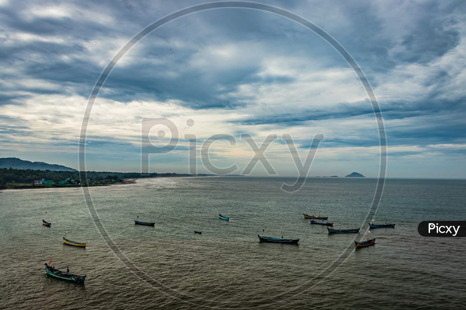 Fishing Boats In The Sea Aerial Shots At Early Morning