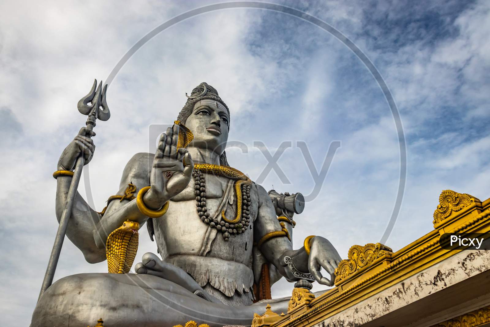 Shiva Statue Isolated At Murdeshwar Temple Close Up Shots From Low Angle