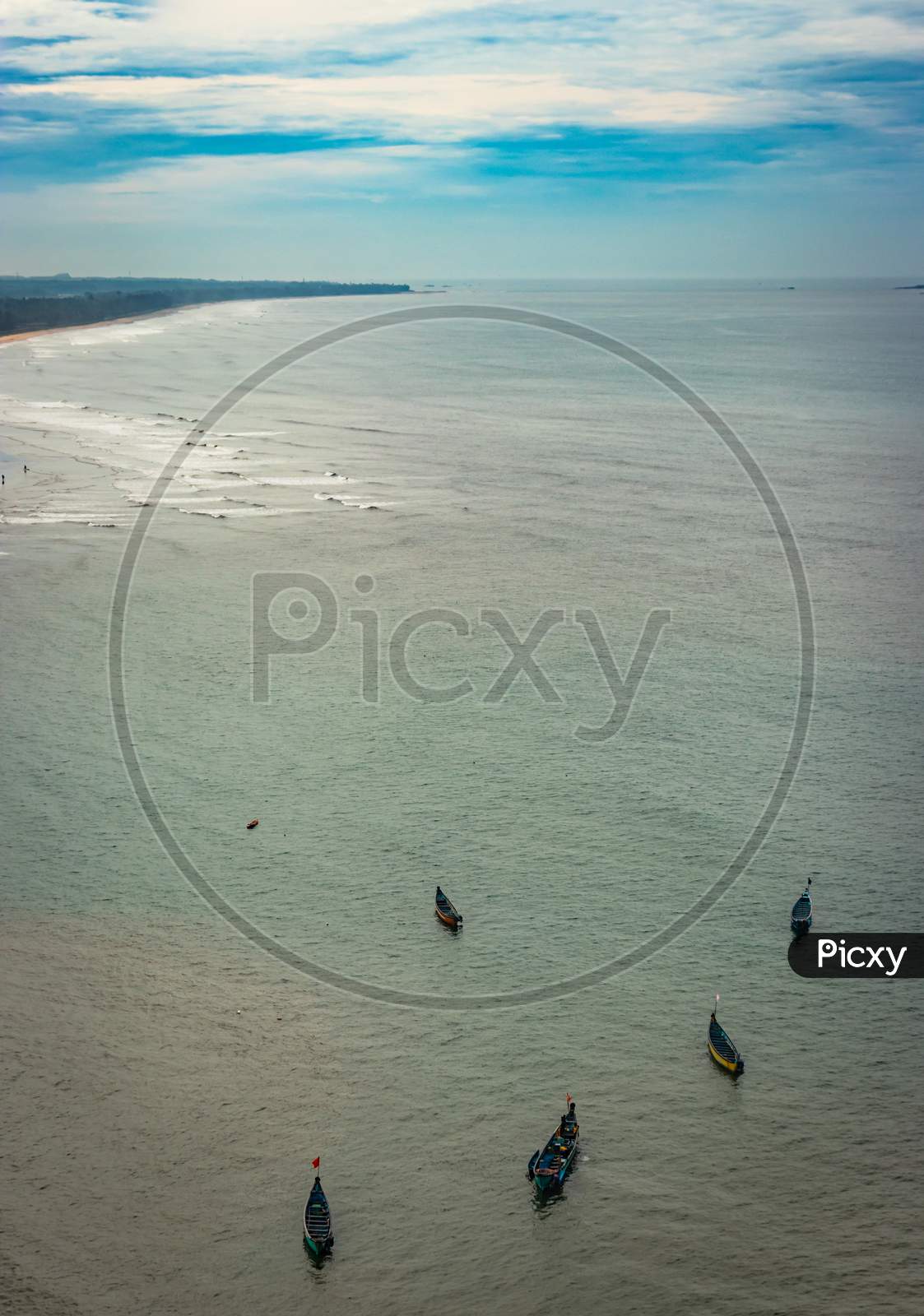 Beach Isolated With Fishing Boats Aerial Shots With Dramatic Sky
