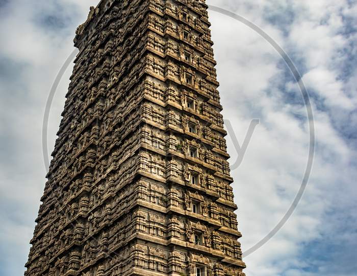 Rajagopuram Isolated Temple Entrance At Murdeshwar With Flat Sky From Unique Different Angles