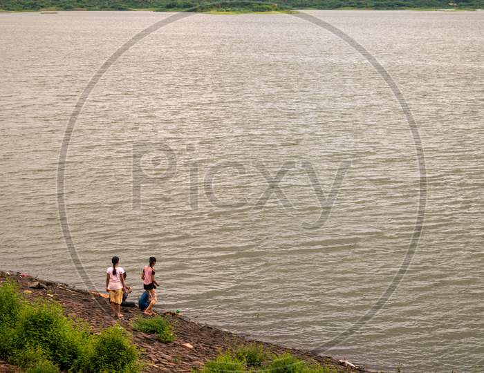 A family visiting Band Baretha dam in Bayana Tehsil of Bharatpur district in Rajasthan