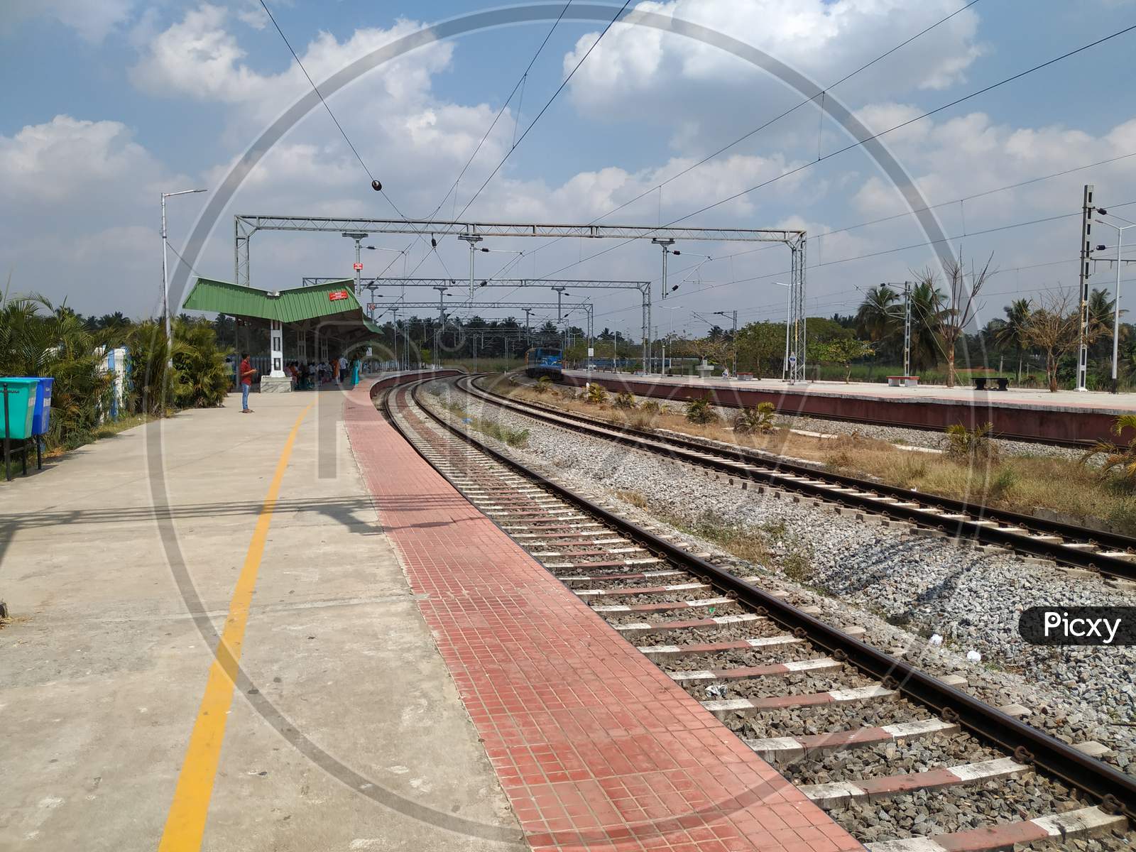 Pandavapura, Karnataka/India-Feb 09 2020: In A Pandavapura Railway Station And Trains Moving To One Station To Another