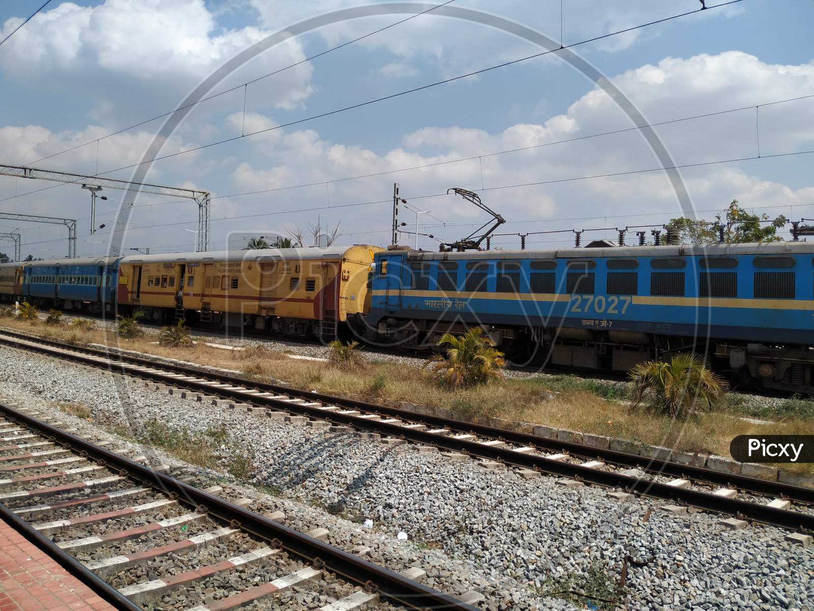 Pandavapura, Karnataka/India-Feb 09 2020: In A Pandavapura Railway Station And Trains Moving To One Station To Another
