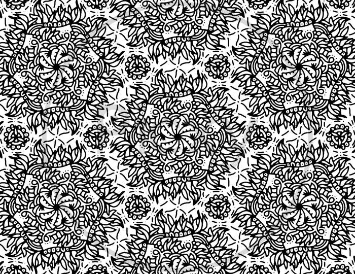 Beautiful Illustration Of Monochromatic Symmetrical Patterns And Designs. Concept Of Home Decor And Interior Designing