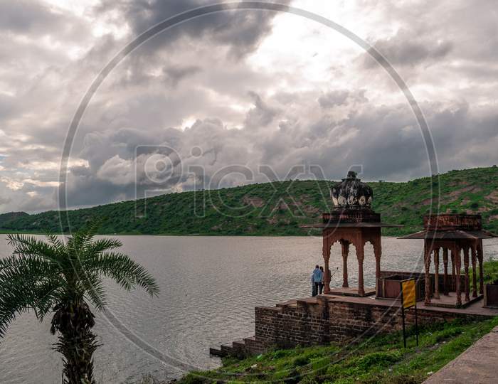 Tourists visiting Band Baretha dam and old structures situated on it in Bayana Tehsil of Bharatpur district in Rajasthan