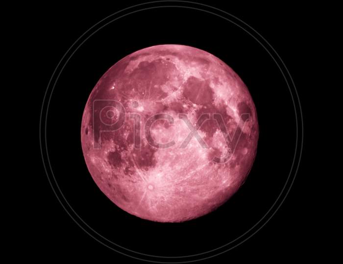 Super pink moon, in the sky night scene.