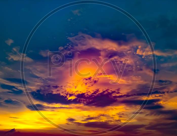 Colorful Dramatic Sky With Cloud At Sunset