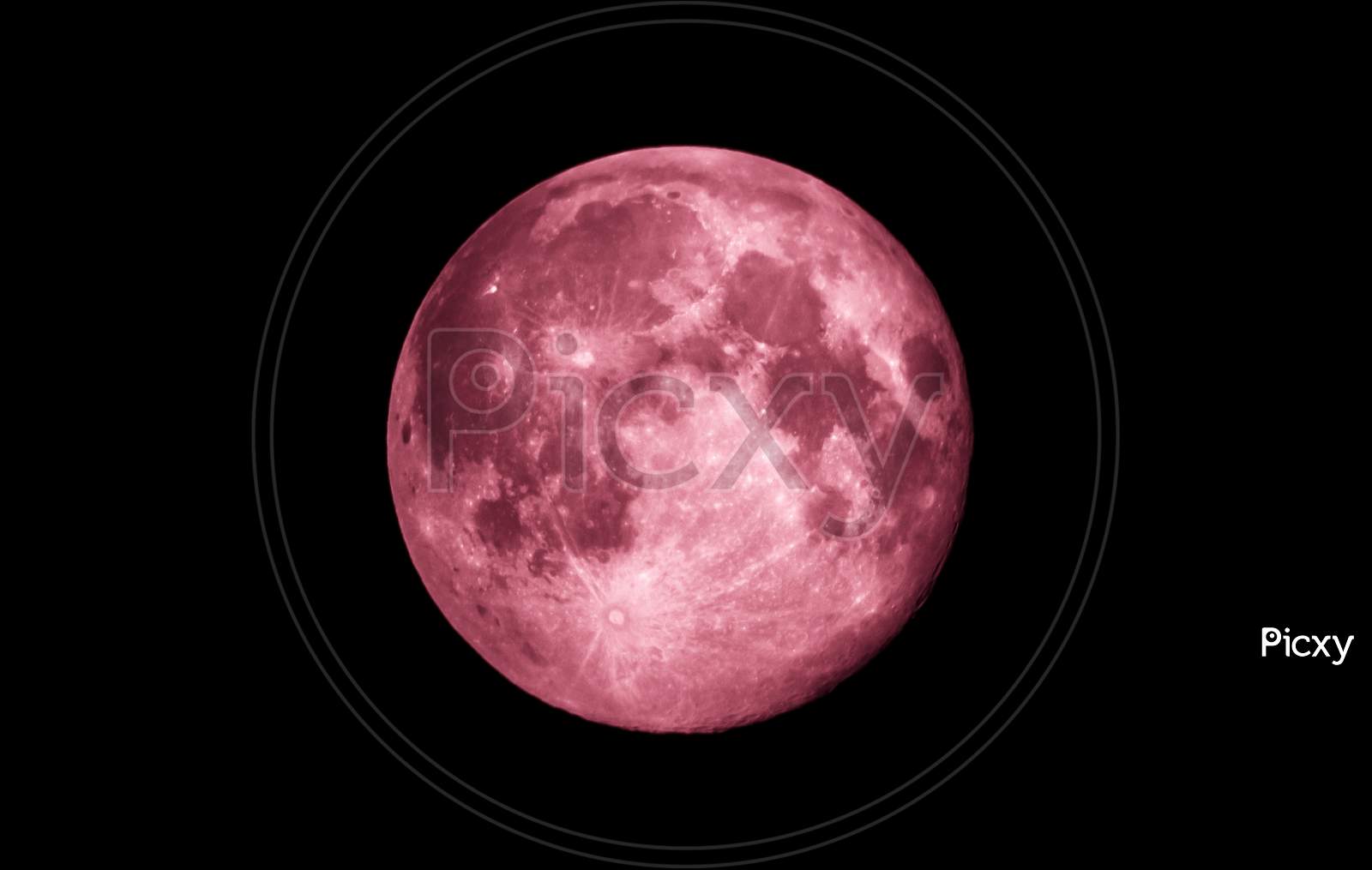 Super pink moon, in the sky night scene.