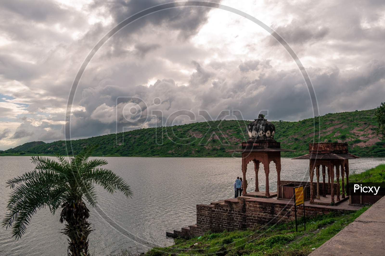 Tourists visiting Band Baretha dam and old structures situated on it in Bayana Tehsil of Bharatpur district in Rajasthan
