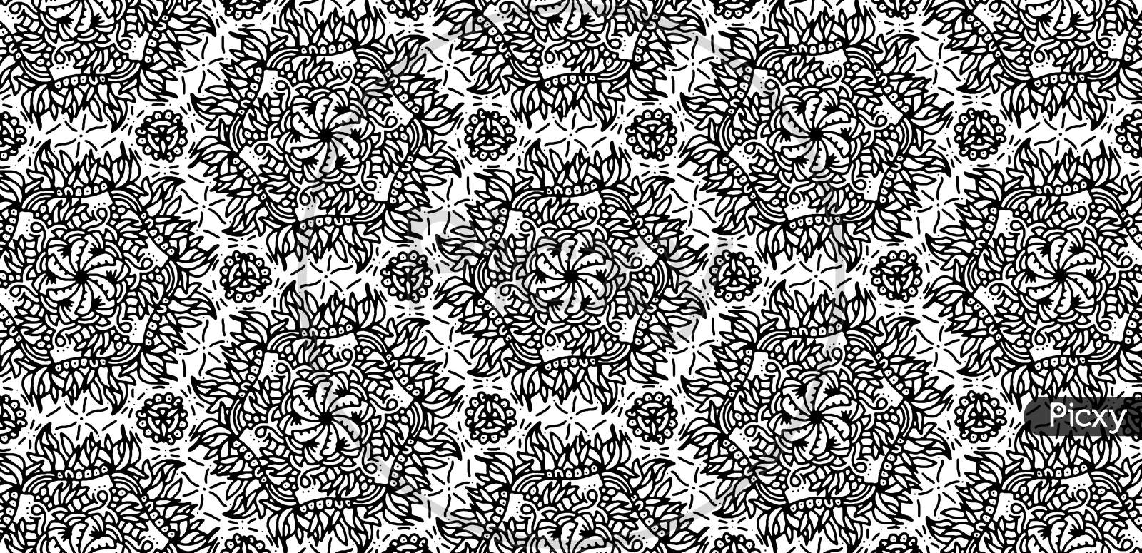 Beautiful Illustration Of Monochromatic Symmetrical Patterns And Designs. Concept Of Home Decor And Interior Designing